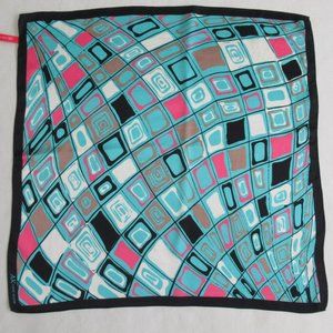 Anne Klein Silk Scarf Square 21x21" Hand Rolled Hem Blue, Black, Pink, White